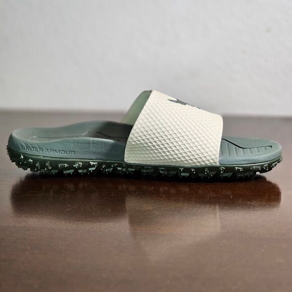 Under Armour UA Project Rock Slides 2.0 Military Green Grey Michelin Gripper 9.5 - Picture 9 of 16